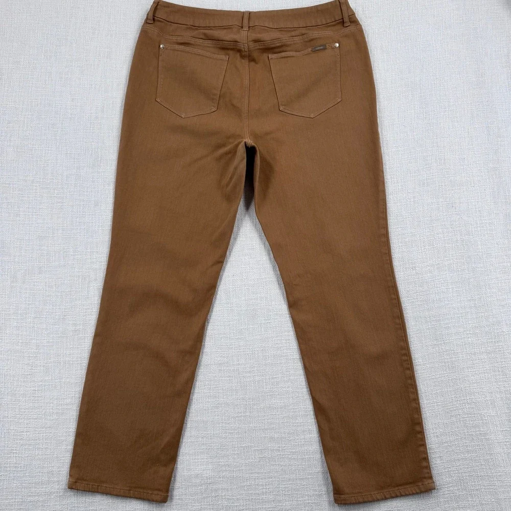 Chicos So Slimming Girlfriend Ankle Pants Brown Petite 1P‎ Cotton Blend Stretch
